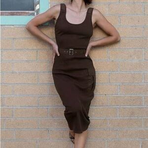 ZARA contrasting rib midi dress